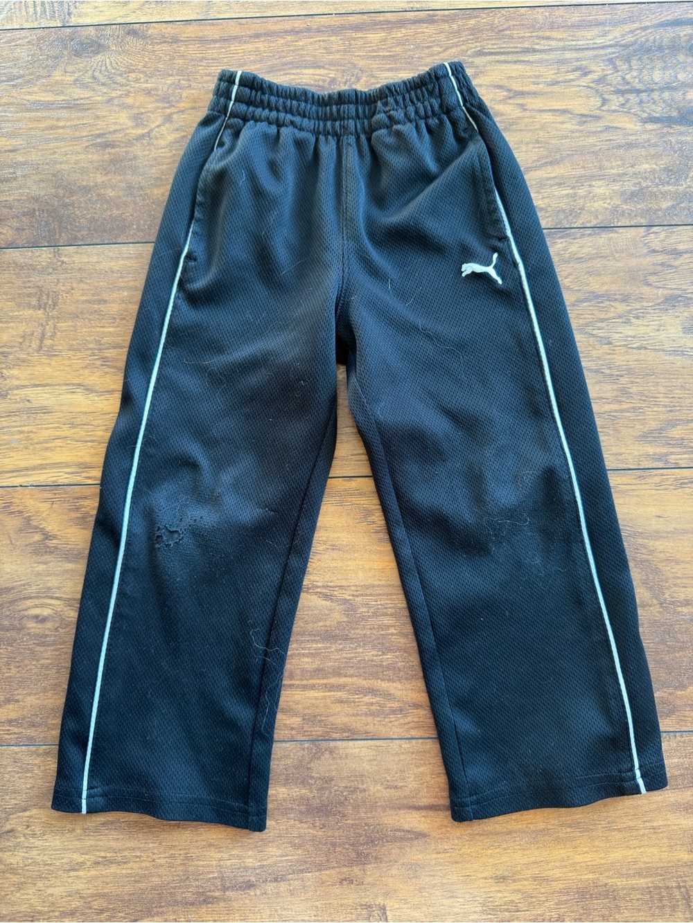 Puma Black Kids Athletic Joggers with White Piping